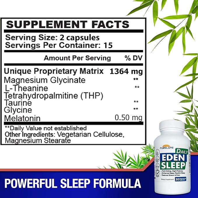 Eden Daily Sleep [New GABA Free Formula] – Fall Asleep Faster Relax Your Body Promote Deep and Restful Sleep (30 Vegan Capsules)