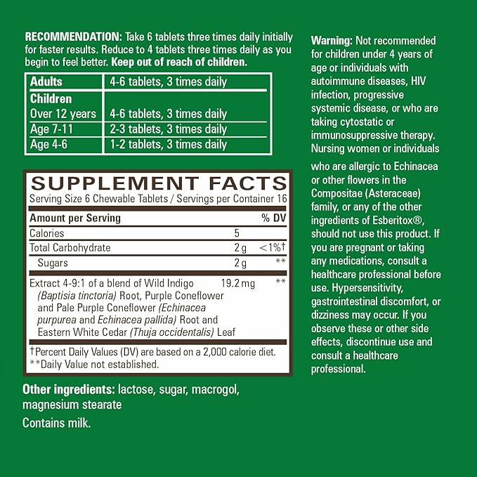 ESBERITOX Supercharged Echinacea – Immune Support – Herbal Supplements - Wild Indigo Root - Purple Coneflower – Made in Germany – 100 Tablets