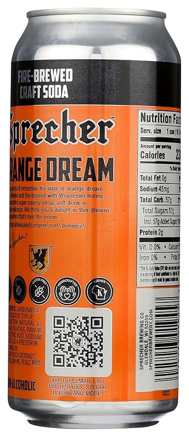 Sprecher Orange Dream Soda Kosher Gluten Free 16 Fluid Ounce (Pack of 12)