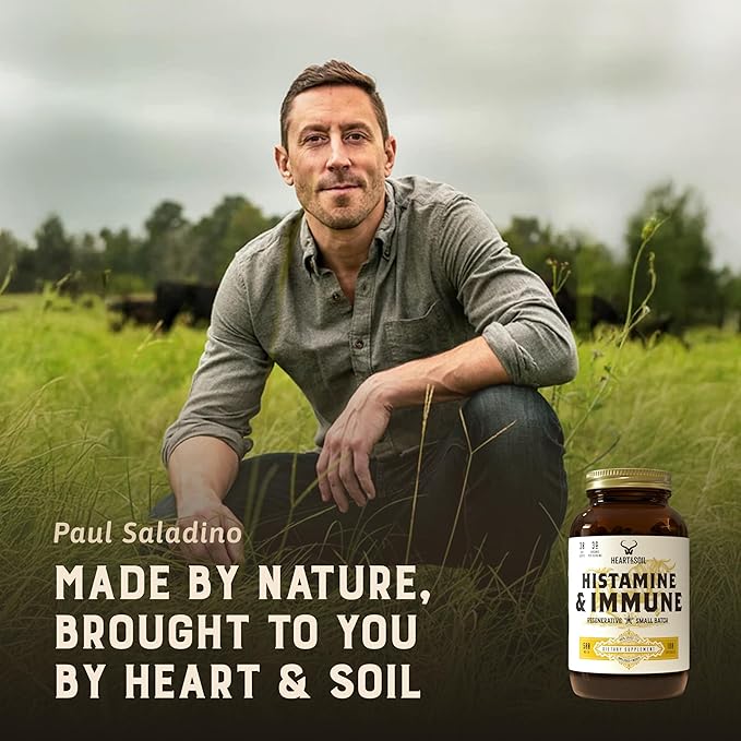 HEART &amp SOIL – 100% Grass Fed &amp Finished Histamine &amp Immune Support Supplement from Regenerative Cattle with Thymus Lung Spleen Liver &amp Kidney – Immune Defense – Glass Bottle – 180