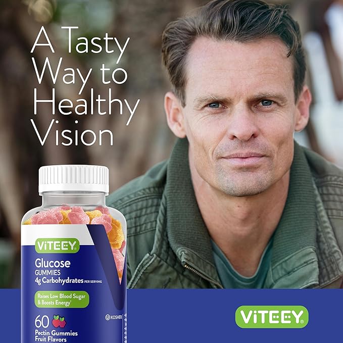 Viteey Glucose Gummies - 4g of Carbohydrates - Fast Acting Alternative to Glucose Tablets - Energy and Blood Sugar Support - Vegan Gluten Free Gelatin Free - 120 Count