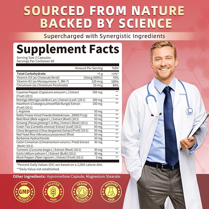 Cayenne Pepper Enteric-Coated Capsules - 18 in 1 Concentrated Complex w/High Potency Nutrient Moringa Hawthorn L-Arginine &amp D3K2 - Supports Circulation Heart &amp Digestion* - Natural | GMP 1