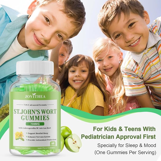 2 Pack St John's Wort Gummies 700mg Natural Herbal Supplement for Adults &amp Kids Support Calm Relaxation &amp Brain Health Vegan Non-GMO Gluten Free Apple Flavor 120 Count