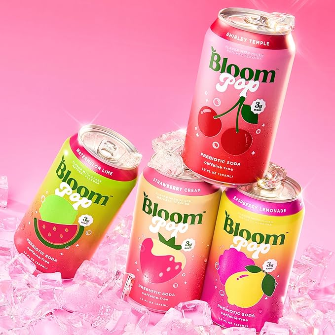 Bloom Pop Prebiotic Soda 12 Pack Variety Pack 12oz Cans | Soda for Gut Health Low Calorie No Caffeine Healthy Soft Drink Alternative