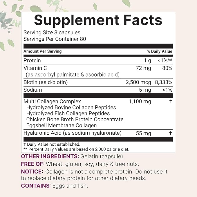 Micro Ingredients Multi Collagen Pills for Women &amp Men 240 Capsules | Type I II III V X | Hydrolyzed Peptides with Biotin Hyaluronic Acid &amp Fat Soluble Vitamin C Complex | Non-GMO Fill