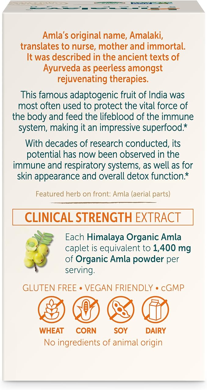 Himalaya Organic Amla/Amalaki for Active Immune Support and Cellular Defense 600 mg 60 Caplets 2 Month Supply 2 Pack