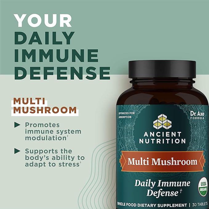 Ancient Nutrition Mushroom Supplement Organic Multi Mushroom Immune Support Tablet Supports Stress Response Gluten Free Paleo and Keto Friendly 60 Count