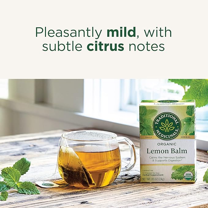 Traditional Medicinals - Organic Lemon Balm Herbal Tea (6 Pack) - Stress Relief &amp Supports Digestion - 96 Tea Bags Total