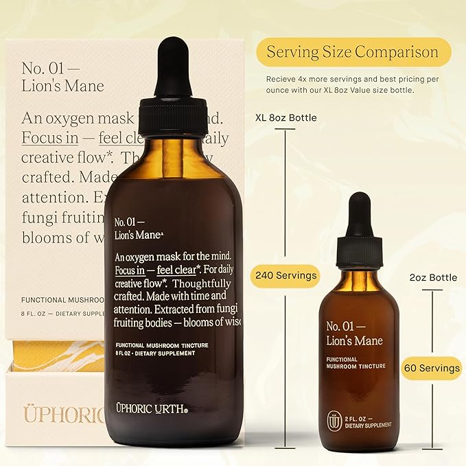 Lions Mane Extract - Double Extracted Fruitbody Mushroom Tincture Natural Support for Mental Clarity Brain Function Memory Cell Regeneration Creativity &amp Mood (240 Servings)