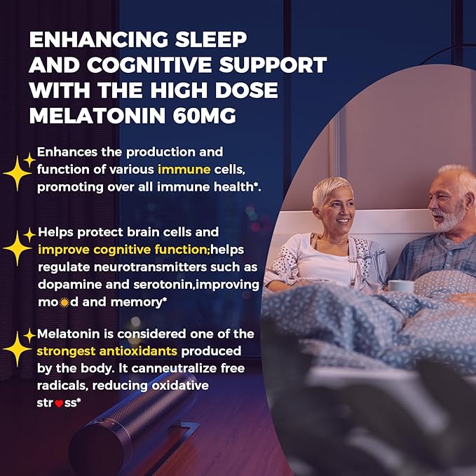 NEVISS 1Pack 60mg Melatonin Liposomal for Adults High Dose Deep Rest &amp Brain Cognition Extra Strength with Vitamin D3 K2 Chamomile for Sound Zzz Cycle Power Antioxidant 75 Softgels