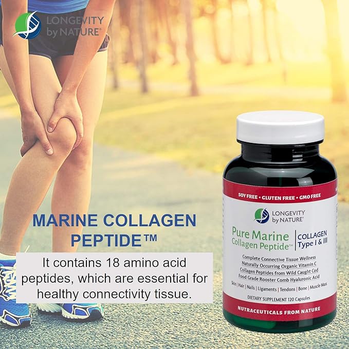 Longevity by Nature Marine Collagen Peptides Type I &amp III – Skin Hair &amp Nail Support Supplement for Women and Men