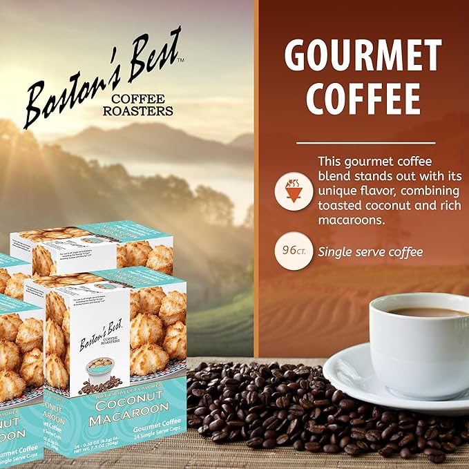 Boston’s Best - Coconut Macaroon Flavored Delicious Gourmet Coffee Compatible with Keurig Coffee Maker 24 Count (Pack of 4)