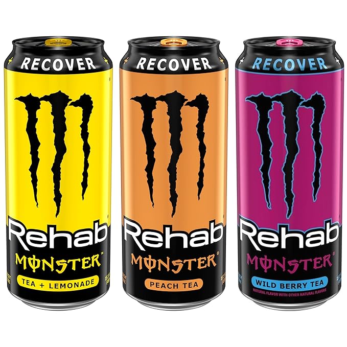Monster Energy Rehab LPWBT Variety Pack Energy Iced Tea 15.5 Ounce | Pack of 15