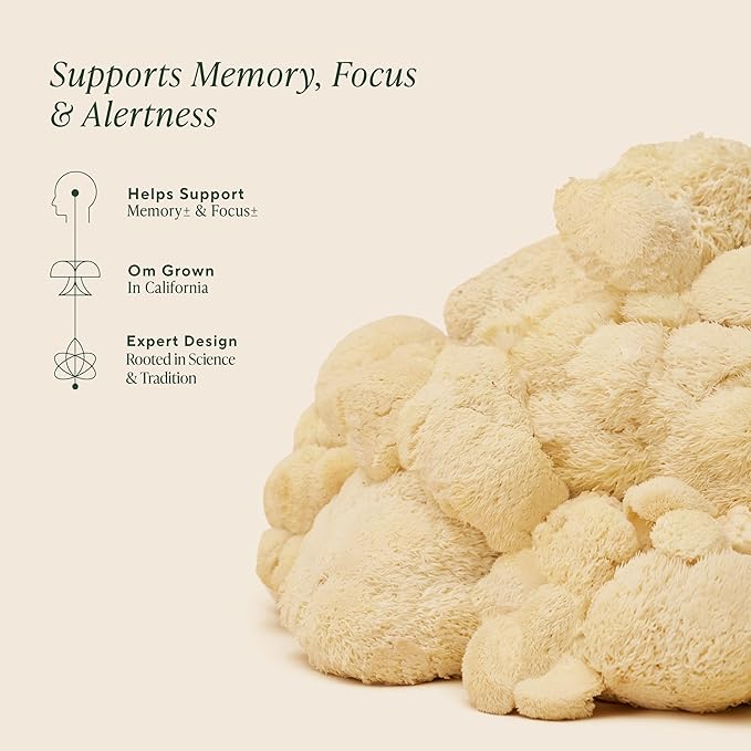 Om Lion’s Mane Mushroom Powder - Organic Mushroom Supplement and Nootropic - Support Memory Focus and Nerve Health 7.05 oz (100 Servings)