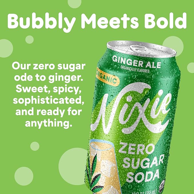 Nixie Organic Zero Sugar Soda Cherry Cola &amp Ginger Ale 0 Sugar 0 Calories Healthy Soda Pop Non-GMO 12oz Cans (24 Pack)