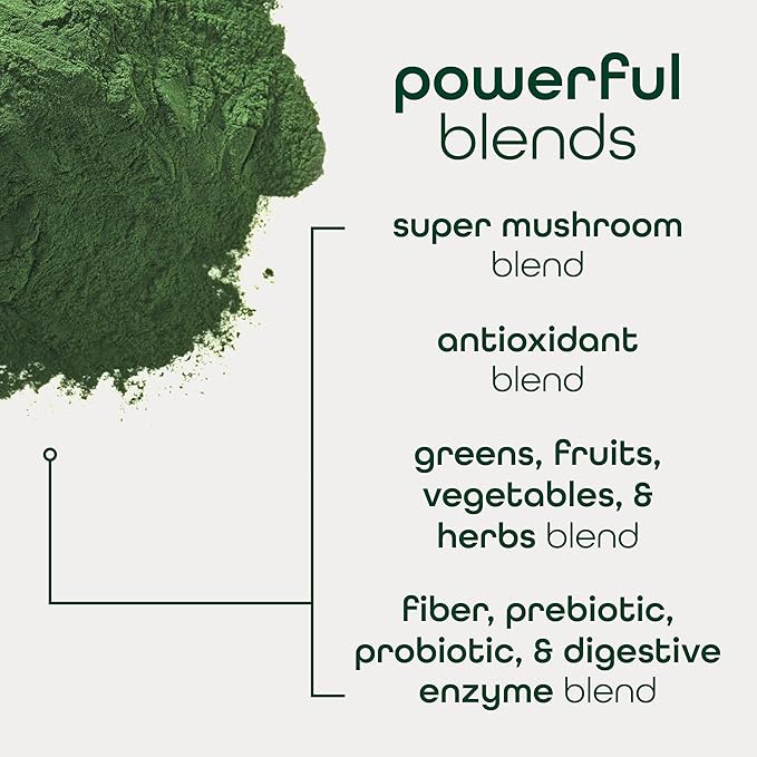Zena Nutrition Organic Super Greens Powder 70+ Superfoods 0 Sugar 3g Fiber Spirulina Chlorella Mushrooms Prebiotics/Probiotics Digestive Enzymes Gut Health Mixed Berry 30 Drink Mix Packets