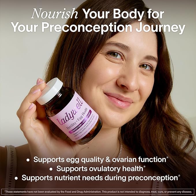 Ladywell Fertility + Egg Health | Fertility Support | Ovarian Health Egg Quality Ovulation &amp Conception Wellness Support | CoQ10 Folate + Key Ingredients | Science-Backed Women’s Supplement 2-