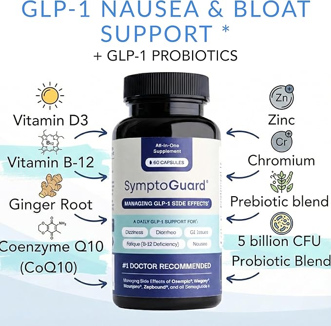 Natural GLP-1 Supplement Support Vitamin for Digestive Comfort and Energy Levels with Pre and Probiotics Vitamin D3/B12 Chromium and Ginger Root – 60 Capsules (30 Day Supply)
