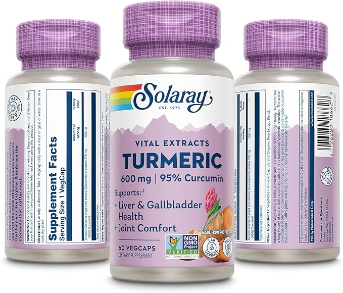 SOLARAY Turmeric Supplement 600mg - Turmeric Root with 95% Curcumin - Joint Support Supplement - Joint Health Gallbladder and Liver Support Non-GMO Vegan Gluten Free 60-Day Guarantee 60 Servings