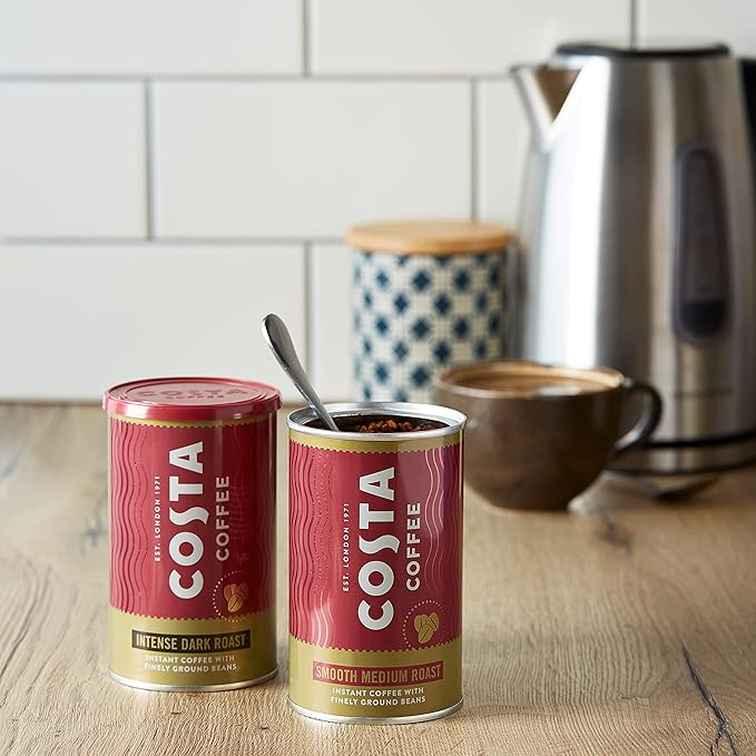 Costa Coffee Smooth Medium Roast Premium Instant Coffee with Finely Ground Beans Microground Coffee 6 x 100g (Pack of 6) Strength Indicator- 3 Rainforest Alliance