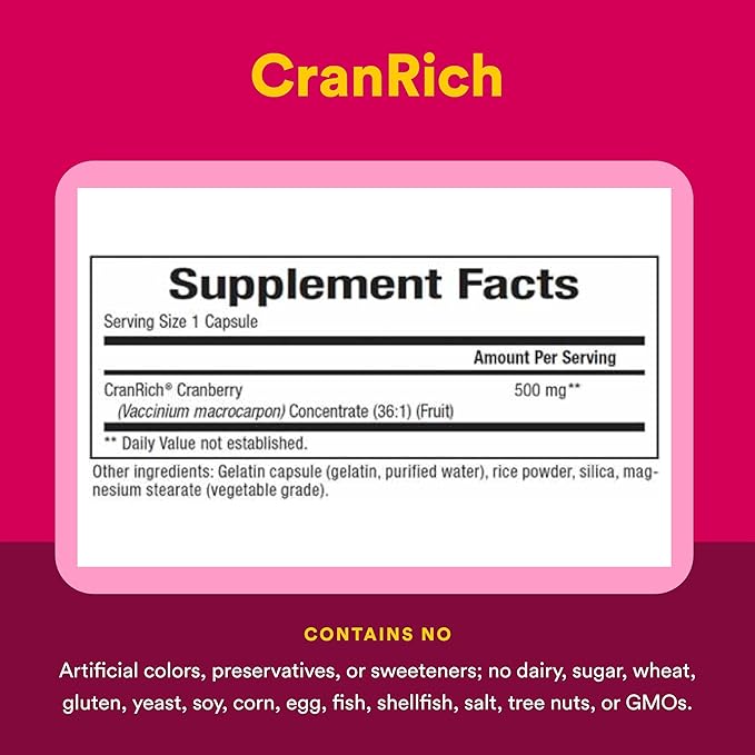 Natural Factors CranRich Super Strength Cranberry Concentrate - Antioxidant Support Supplement with Cranberry Concentrate - Aids Urinary Tract &amp Bladder Health - 180 Capsules (180 Servings)