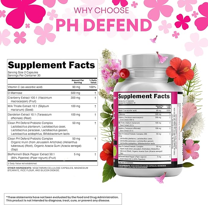 Clean Nutraceuticals Vaginal Probiotics for Women with Cranberry D-Mannose Prebiotics pH Balance Support Feminine Health Urinary Tract Cleanse – Capsule Alternative to Gummies – 60 Count