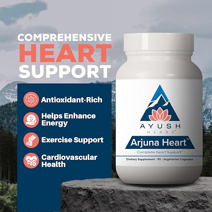 Ayush Herbs Arjuna Heart - Complete Heart-Support Supplement Natural Arjuna Magnesium &amp CoQ10 Formula for Women &amp Men - 90 Vegetarian Caplets (1 Count)