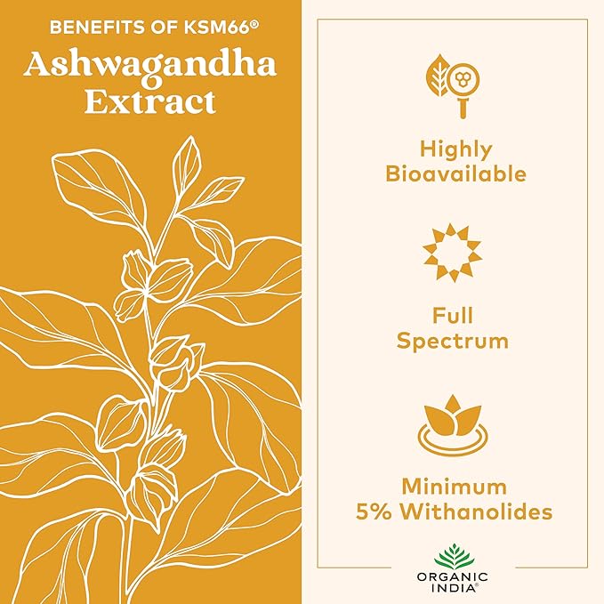 ORGANIC INDIA Ashwagandha Gummies for Men &amp Women - Stress Supplement KSM-66 Ashwagandha Root Extra Strength Calm Chews Vegan Non-GMO - Lemon Lime 60 Gummies