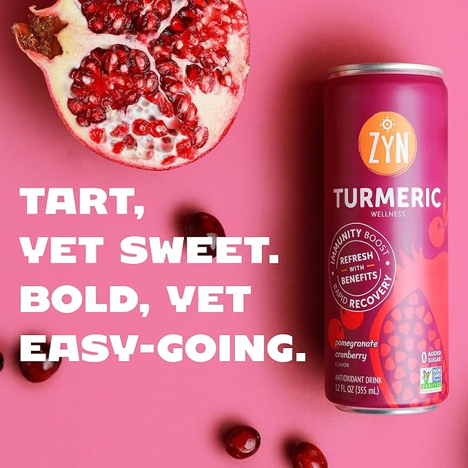 ZYN Turmeric Wellness Drink (6 Pack) Pomegranate Cranberry Flavored Turmeric Curcumin with Black Pepper No Added Sugar Low Carb &amp Low Calorie Clean Alternative
