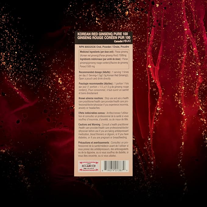 JungKwanJang Korean Red Ginseng Pure 100 - Panax Ginseng Powder Stick Supplements - Energy Boost &amp Immune Support - Vegan Caffeine Free Gluten Free &amp Non-GMO (Net Wt. 1.48 oz 28 Sticks)