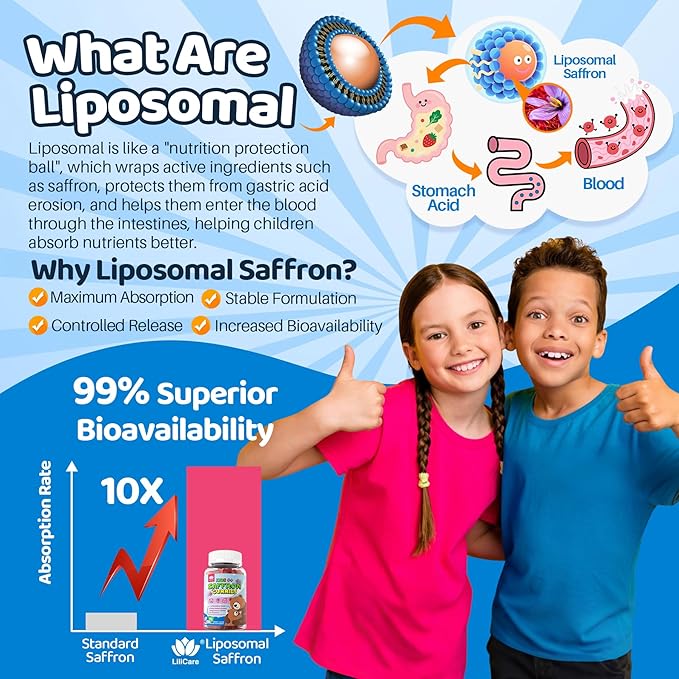 Sugar Free Saffron for Kids Teens &amp Adults Saffron Gummies Supplements for Kids Calm &amp Focus Gummies Saffron Extract with L-Theanine GABA &amp Magnesium Glycinate for Mood - No Melatonin