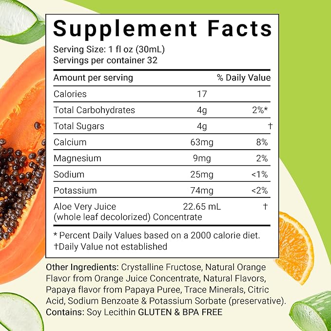 Aloe Life - Whole Leaf Aloe Vera Juice Concentrate Supports Occasional Indigestion Bloating Regularity Energy and Optimum Health (Orange Papaya 32 Ounces)