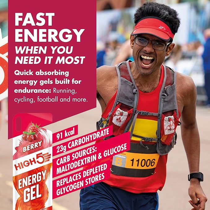HIGH5 Energy Gel Quick Release Energy On The Go From Natural Fruit Juice (Berry 20 x 40g)
