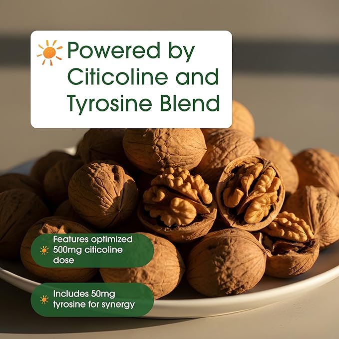 NatureBell Citicoline 500mg - 120 Capsules - Brain Function Support for Adults - Memory &amp Focus Aid with CDP Choline &amp Tyrosine - Fast-Absorbing Formula* - Non-GMO &amp Gluten-Free