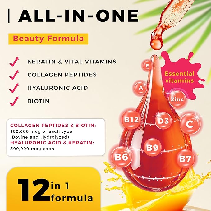 Liquid Biotin Collagen + Vitamin D3 K2 A Drops - Beauty &amp Immune Support (Liquid Duo)