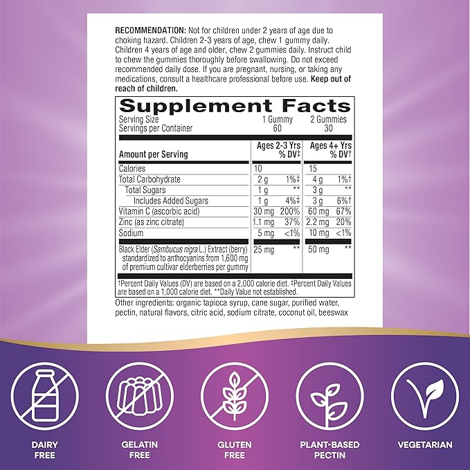 Nature’s Way Sambucus Kids Elderberry Immune Gummies with Black Elderberry Extract Daily Immune Support Gummy with Vitamin C and Zinc for Children Ages 2+* 60 Gummies (Set of 3)