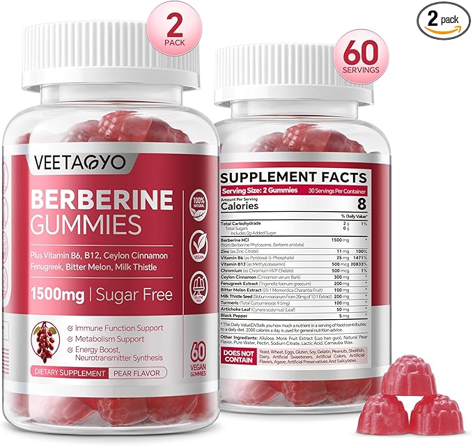 Berberine Supplement 1500mgSugar Free Berberine with Ceylon Cinnamon GummiesChromiumTurmeric Fenugreek for Naturally Metabolism Balanced Berberine HCl from Indian Barberry Extract 120 Cts