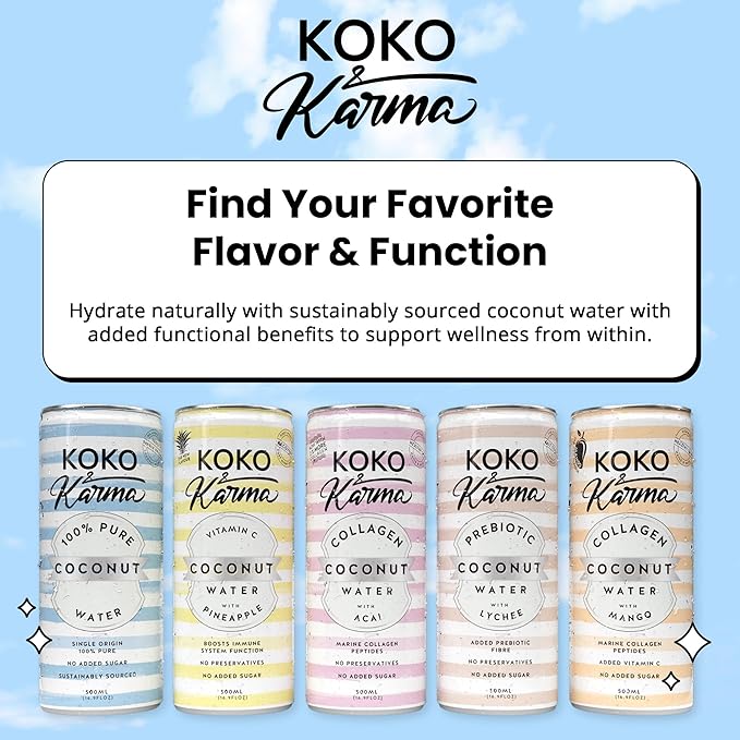 Koko &amp Karma – Premium Coconut Water with Pineapple &amp Vitamin C Refreshing Taste with Natural Sweetness – 12 Pack 16.9 Ounce Cans