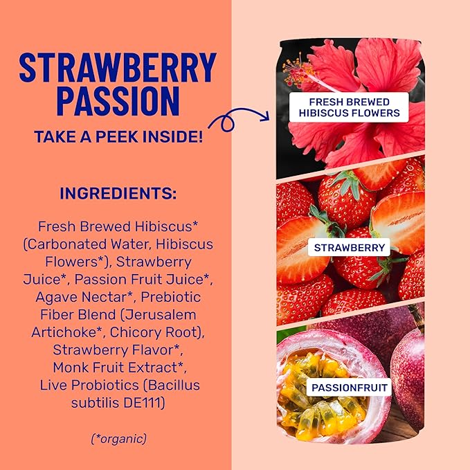 wildwonder Sparkling Probiotic Drink 12pk For Gut Health &amp Immune Support Strawberry Passion 5g Prebiotic Fiber Live Probiotics Organic Vegan Low Sugar 12 Pack 12oz Can As Seen on Shark