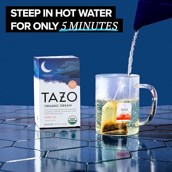 TAZO Organic DREAM Herbal Tea Bags Caffeine-Free Bedtime Tea Relaxing Chamomile and Lavender Blend 96 Total Tea Bags (16ct - Pack of 6)