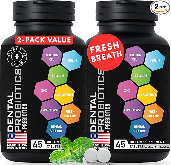 Dental Probiotics For Bad Breath &amp Oral Health - Best Lactobacillus Salivarius Probiotic Tablets Fight Chronic Bad Breath and Restore Good Bacteria - Oral Probiotics For Teeth And Gums - 90 Tablet