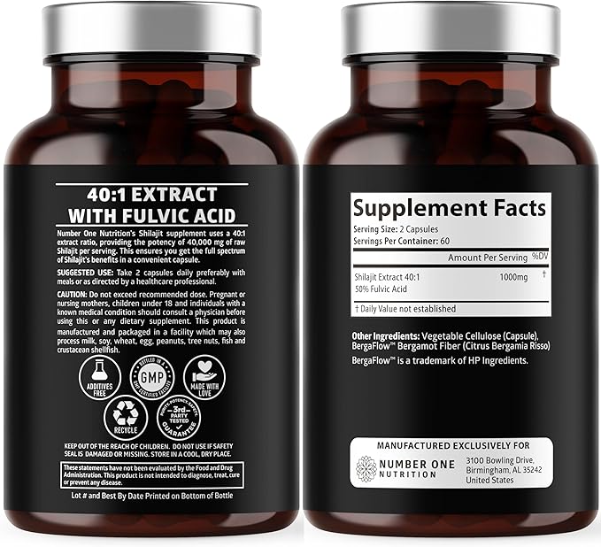 Pure Himalayan Shilajit Supplement for Men and Women [40000MG Max Strength] Contains 50% Fulvic Acid with Over 85 Trace Minerals to Support Energy Brain and Immunity 120 Veg Caps