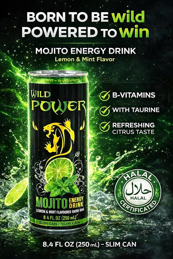 Wild Power Energy Drink Mojito Flavor 8.4 fl oz (250 mL) Slim Cans 24 Pack