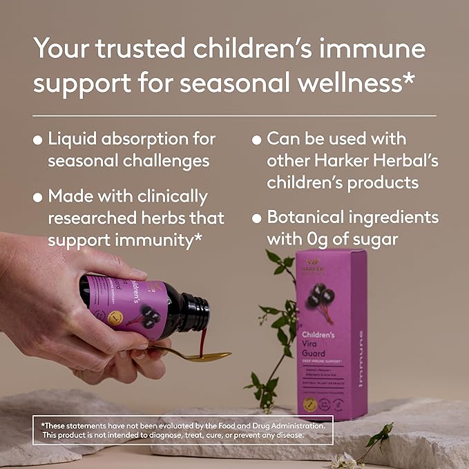 Children's Immune + Wellbeing Herbal Syrup Daily Immunity with Elderberry Echinacea &amp Olive Leaf High Absorption Elderberry Flavor Plant-Based - 5.1 Fl oz (30 Servings)