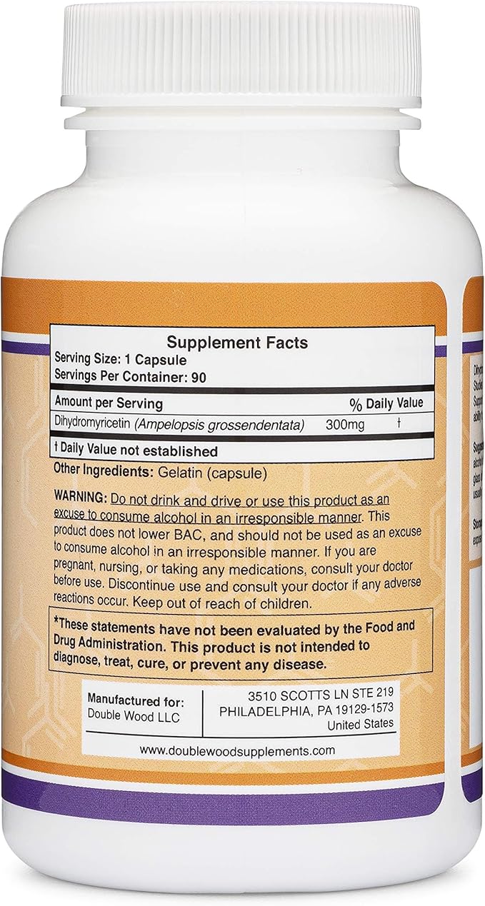 Dihydromyricetin (DHM) (Hovenia Dulcis Extract) Supplement for Liver Support (Naturally Obtained from The Oriental Raisin Tree) 90 Capsules 300mg Analysis (Pack of 2)