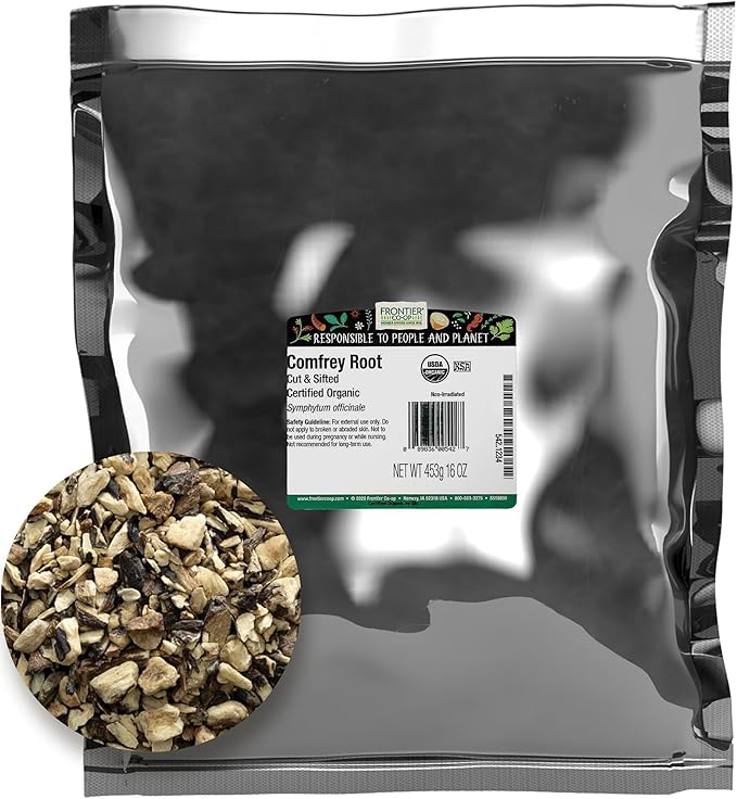 Frontier Co-op Comfrey Root Cut and Sifted Certified Organic Kosher | 1 lb. Bulk Bag | Symphytum officinale L.