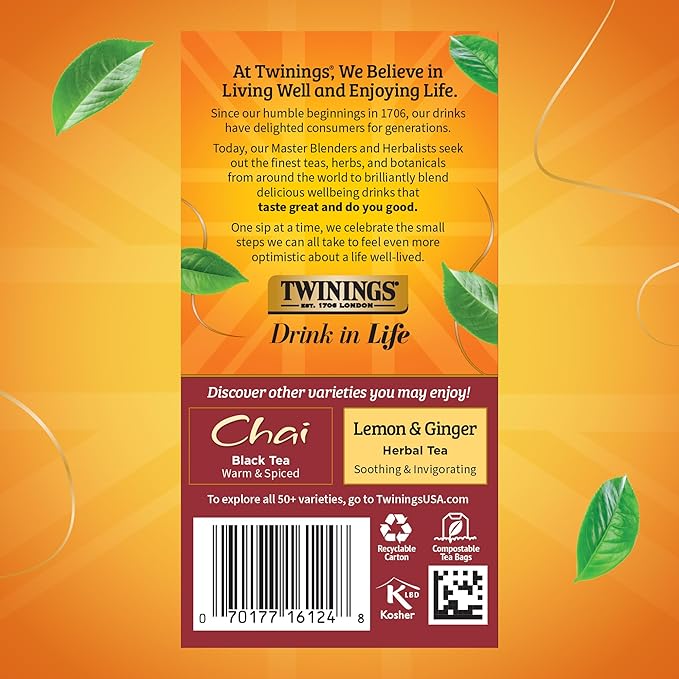 Twinings Spiced Apple Chai Black Tea Individually Wrapped Bags 20 Count (Pack of 6) Sweet Savoury Spices Caffeinated Enjoy Hot or Iced 120 Teabags