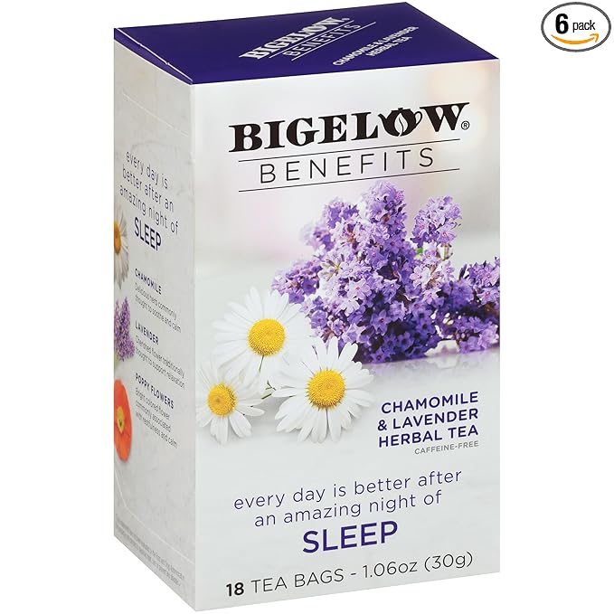 Bigelow Benefits Sleep Chamomile Lavender Herbal Tea Caffeine Free 18 Count (Pack of 6) 108 Total Tea Bags