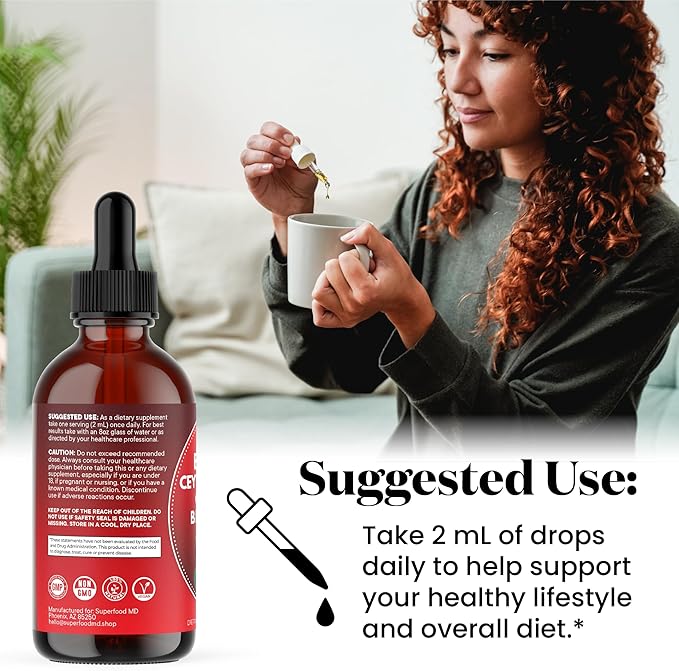 Berberine with Ceylon Cinnamon Supplement Liquid Drops + Bitter Melon Extract Glucomannan Gymnema Chromium Turmeric Organic Panax Ginseng Moringa 8oz
