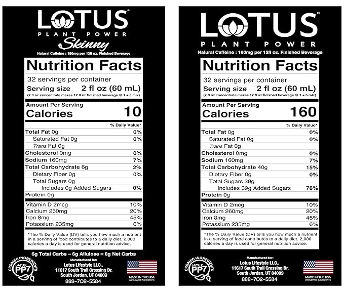 Lotus Energy Drink Concentrate 64 fl oz (Skinny White &amp Skinny Red) Pack of 2